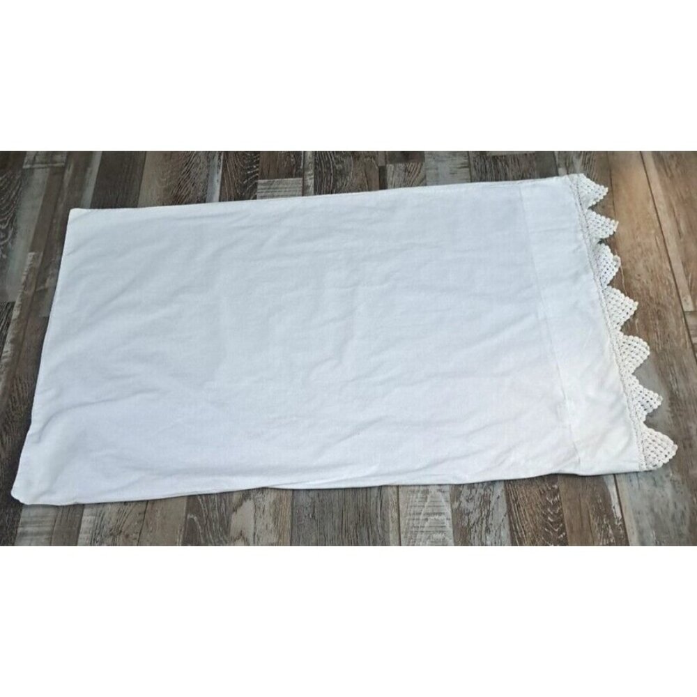 Vintage 100% Cotton Pillowcase White Penneys Percale Embroidered Edge Cottage